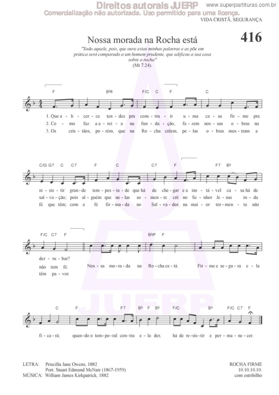 Partitura da música Nossa Morada Na Rocha Está - 416 HCC