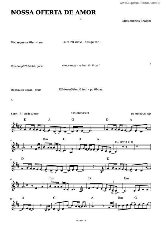 Partitura da música Nossa Oferta De Amor