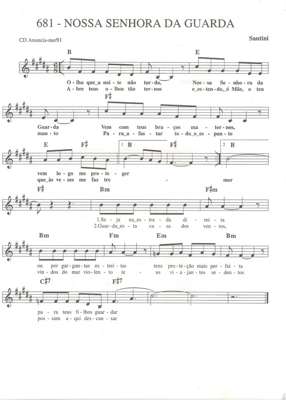 Partitura da música Nossa Senhora da Guarda