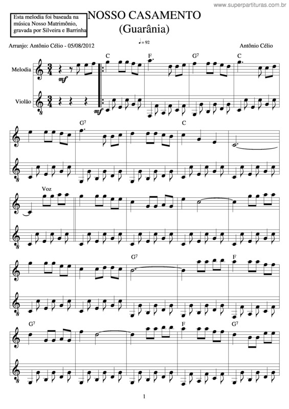 Partitura da música Nosso Casamento