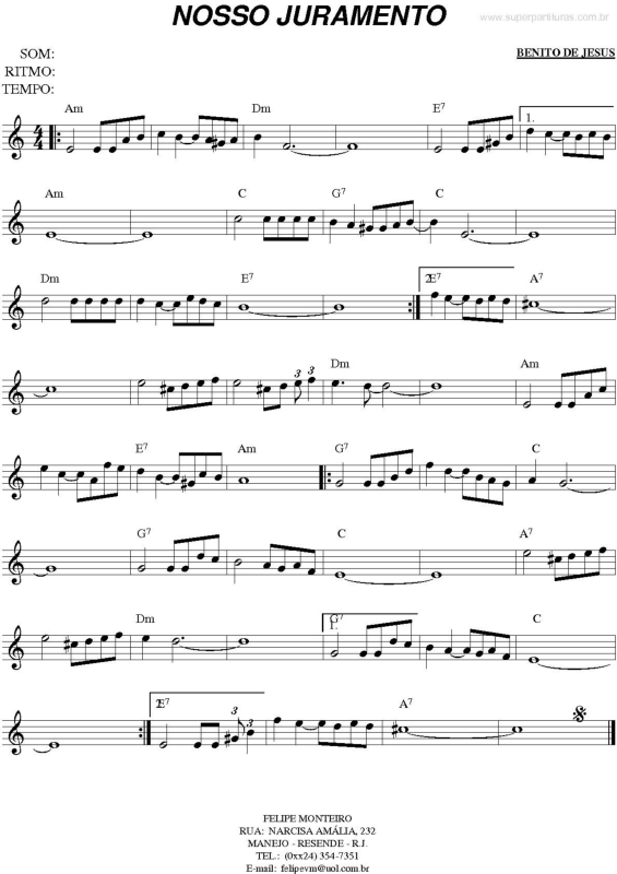 Partitura da música Nosso Juramento