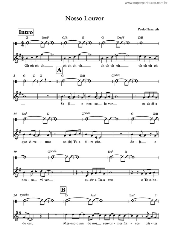 Partitura da música Nosso Louvor