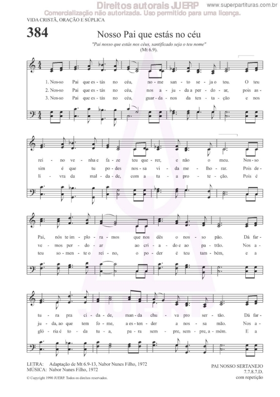 Partitura da música Nosso Pai Que Estás No Céu - 384 HCC v.2