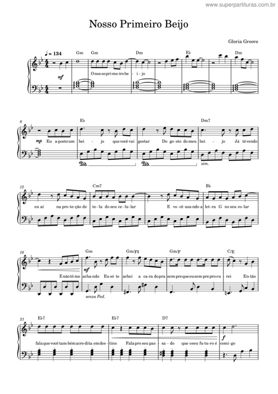 Partitura da música Nosso Primeiro Beijo – Gloria Groove