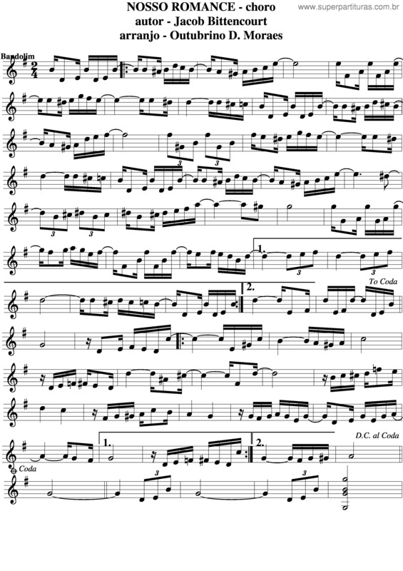 Partitura da música Nosso Romance