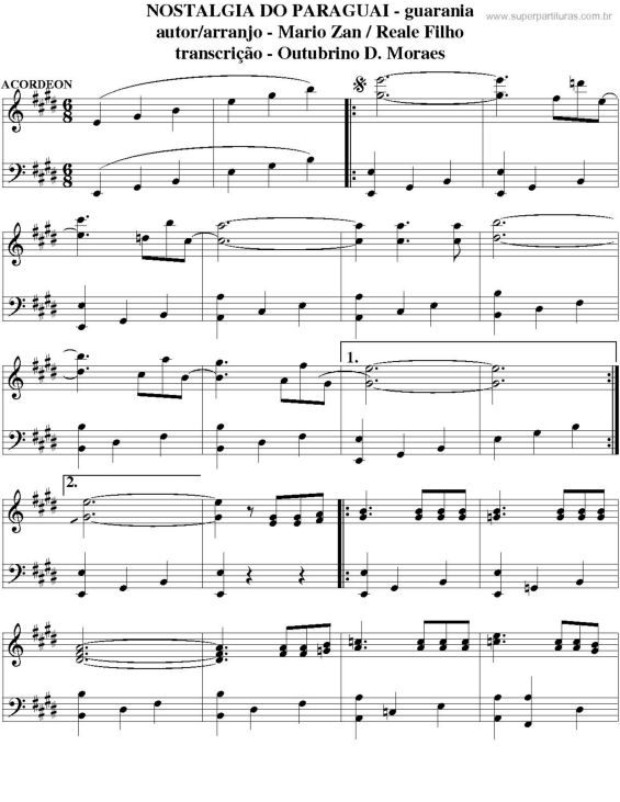 Partitura da música Nostalgia Do Paraguai