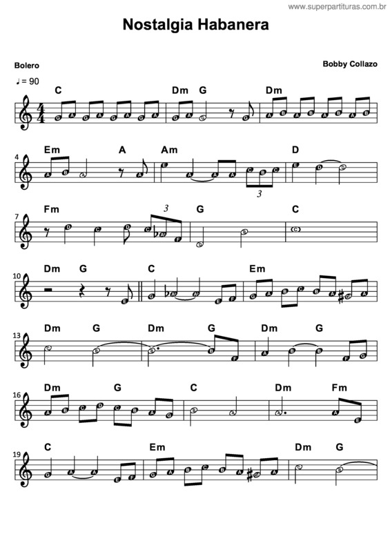 Partitura da música Nostalgia Habanera