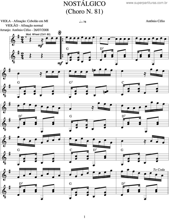 Partitura da música Nostálgico