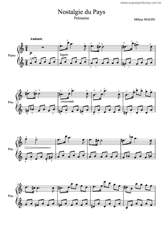 Partitura da música Nostalgie Du Pays Polonaise