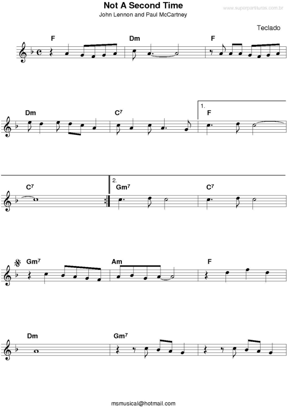 Partitura da música Not A Second Time v.2