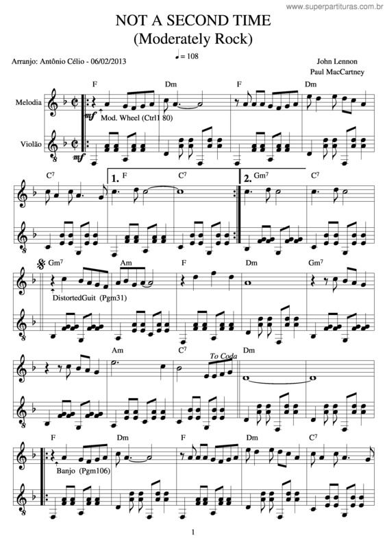 Partitura da música Not A Second Time v.3