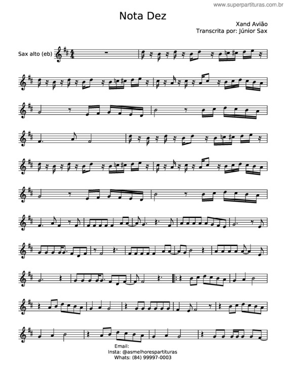Partitura da música Nota Dez – Xand Avião