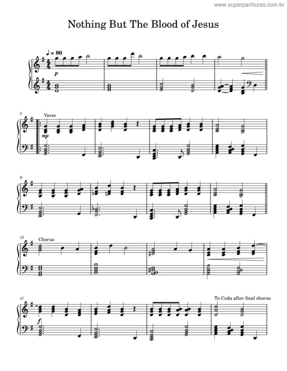 Partitura da música Nothing But The Blood Of Jesus – Robert Lowry – Solo Piano Hymn