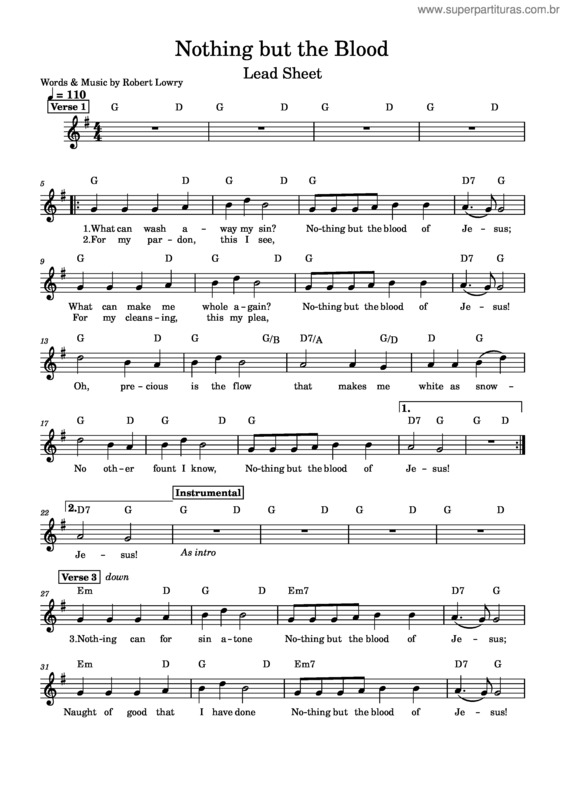 Partitura da música Nothing But The Blood Of Jesus – Robert Lowry I Stand Amazed In The Presence