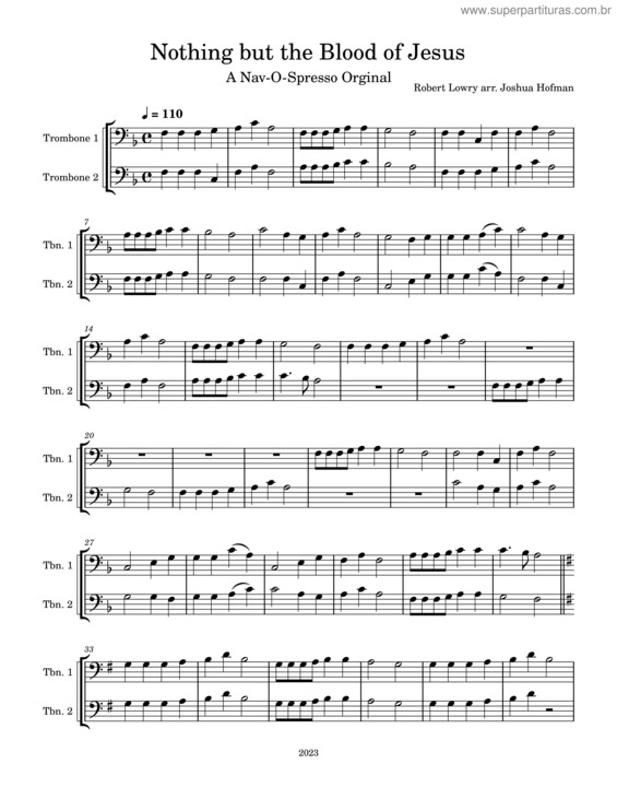 Partitura da música Nothing But The Blood Of Jesus – Robert Lowry Nothing But The Blood Of Jesus– Trombone Duet