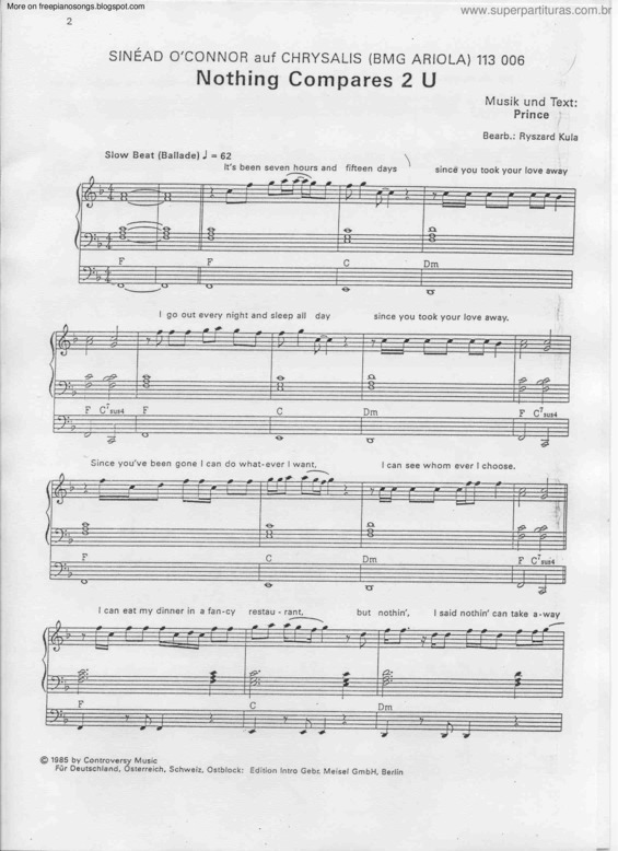 Partitura da música Nothing Compares 2 U v.2