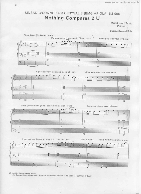 Partitura da música Nothing Compares 2 U