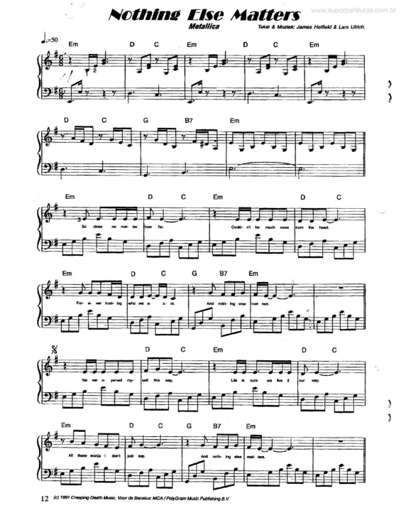 Partitura da música Nothing Else Matters v.4