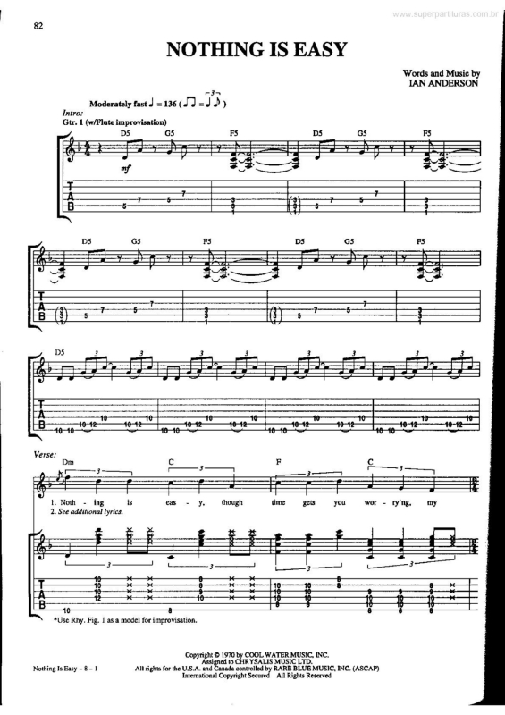 Partitura da música Nothing Is Easy