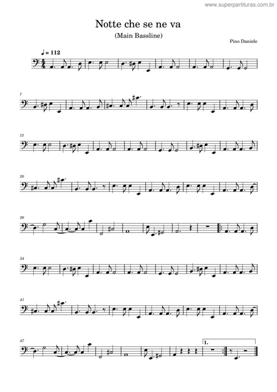 Partitura da música Notte Che Se Ne Va – Pino Daniele