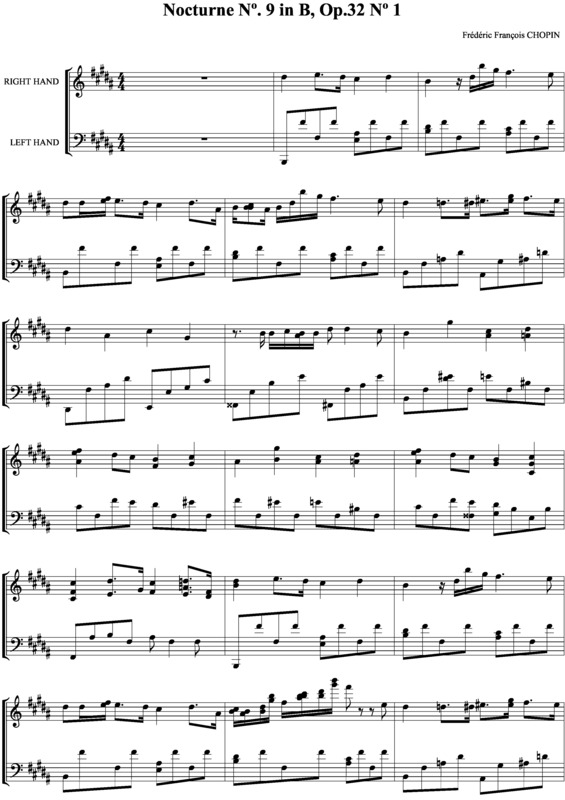 Partitura da música Noturno em BM no.09 Op.32 no.1