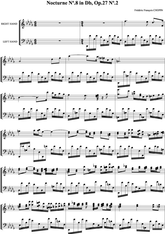 Partitura da música Noturno em DbM no.08 Op.27 no.2