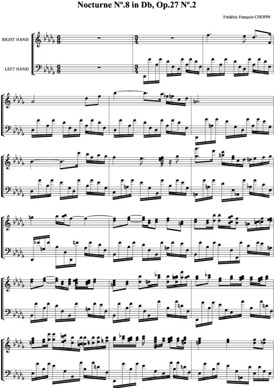 Partitura da música Noturno em DbM no.08 Op.27 no.2