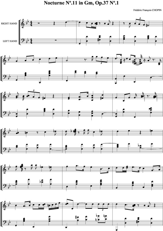 Partitura da música Noturno em Gm no.11 Op.37 no.1