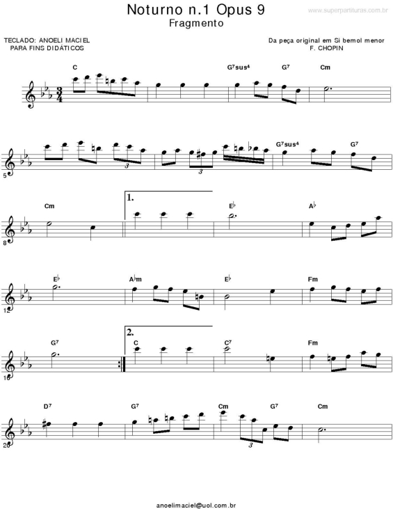 Partitura da música Noturno n. 1 Opus 9