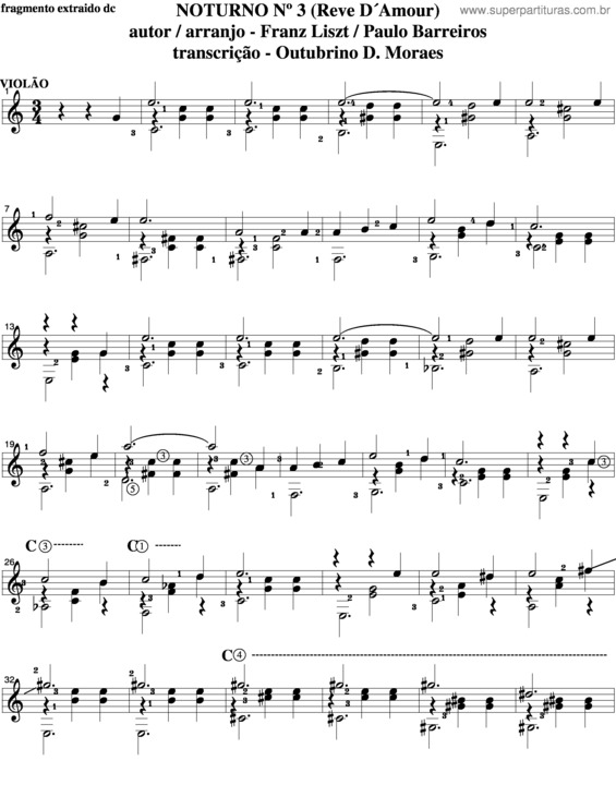 Partitura da música Noturno Nº 3(Revê D´Amour)