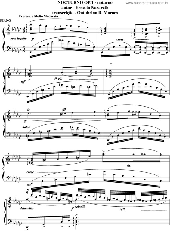 Partitura da música Noturno Op 1