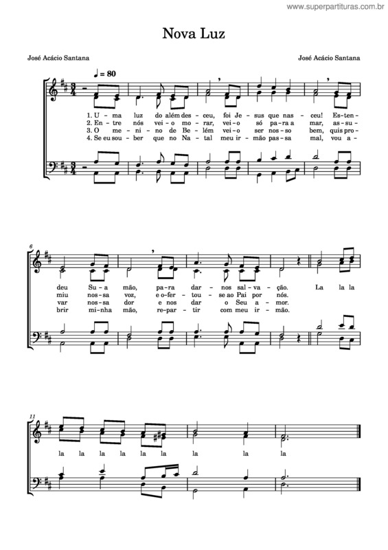 Partitura da música Nova Luz – José Acácio Santana