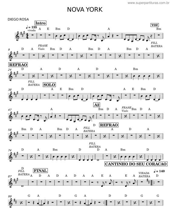 Partitura da música Nova York – Diego Rosa