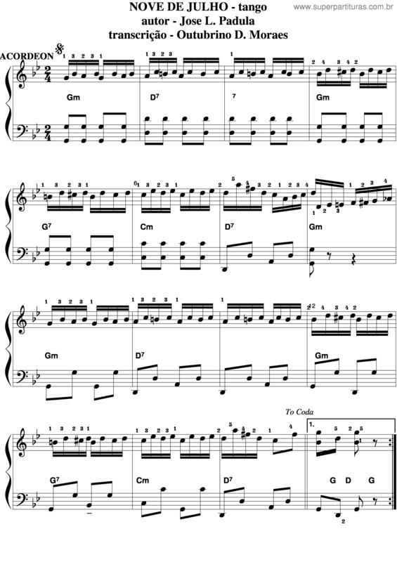 Partitura da música Nove De Julho