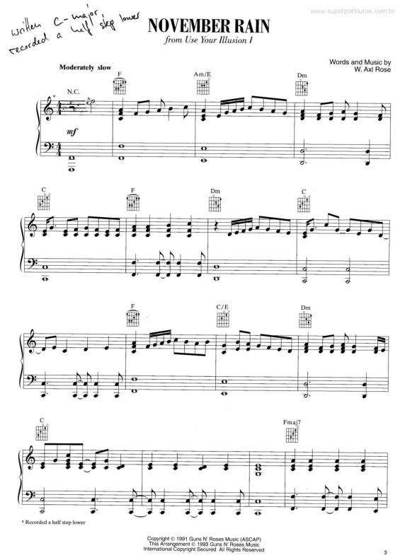 Partitura da música November Rain