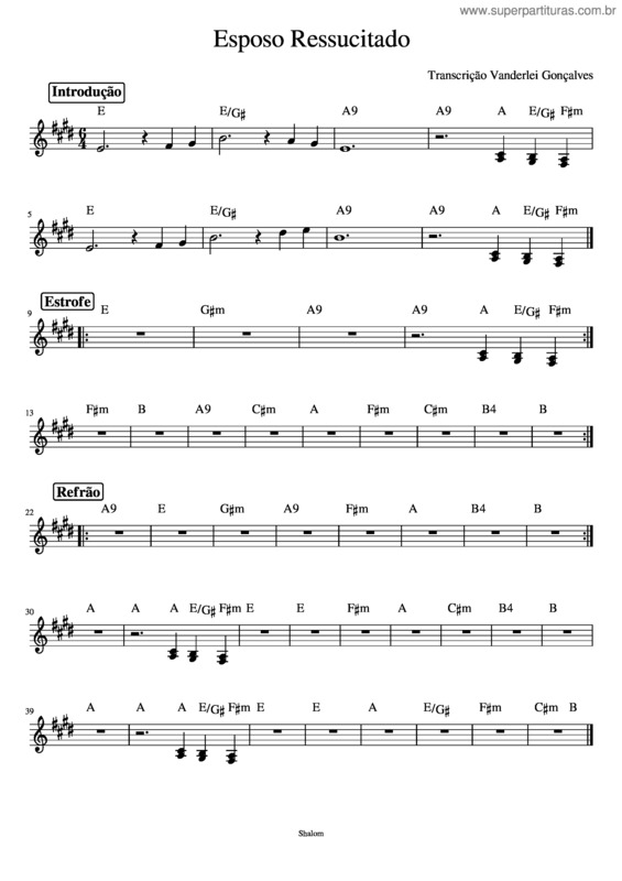 Partitura da música Novo Amanhecer – Comunidade Católica Shalom Esposo Ressucitado – Comunidade Católica Shalom