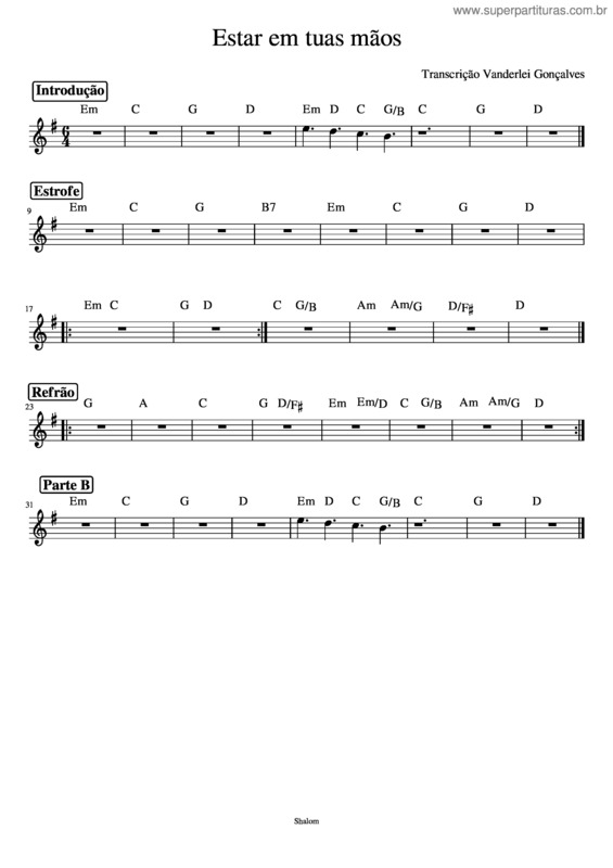 Partitura da música Novo Amanhecer – Comunidade Católica Shalom Estar Em Tuas Mãos – Comunidade Católica Shalom