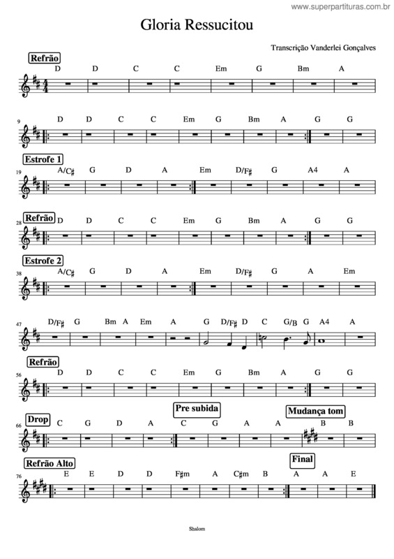 Partitura da música Novo Amanhecer – Comunidade Católica Shalom Gloria Ressucitou – Comunidade Católica Shalom
