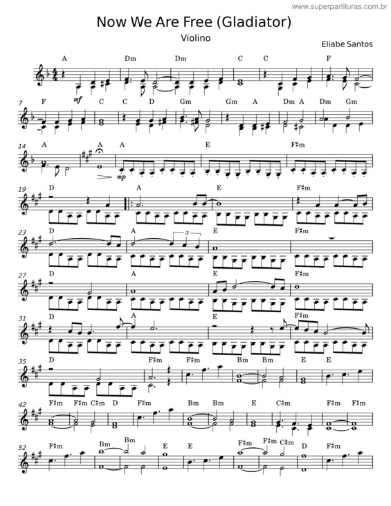 Partitura da música Now We Are Free – Eliabe Santos
