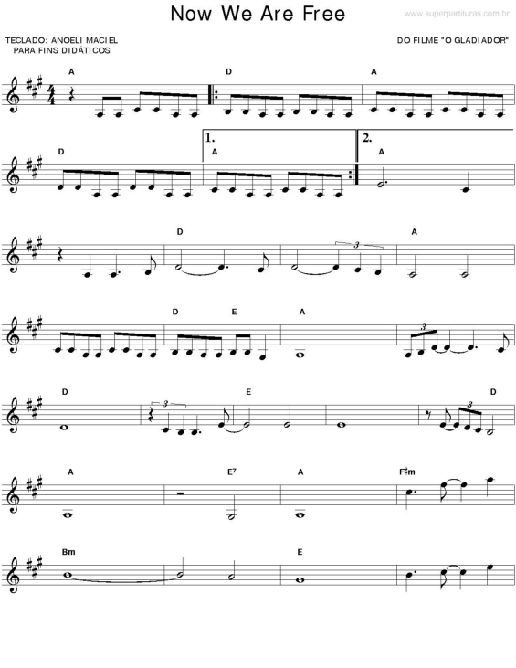 Partitura da música Now We Are Free (O Gladiador)