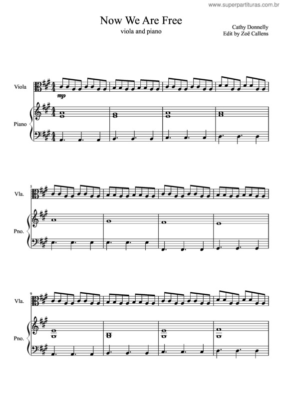 Partitura da música Now We Are Free Viola And Piano