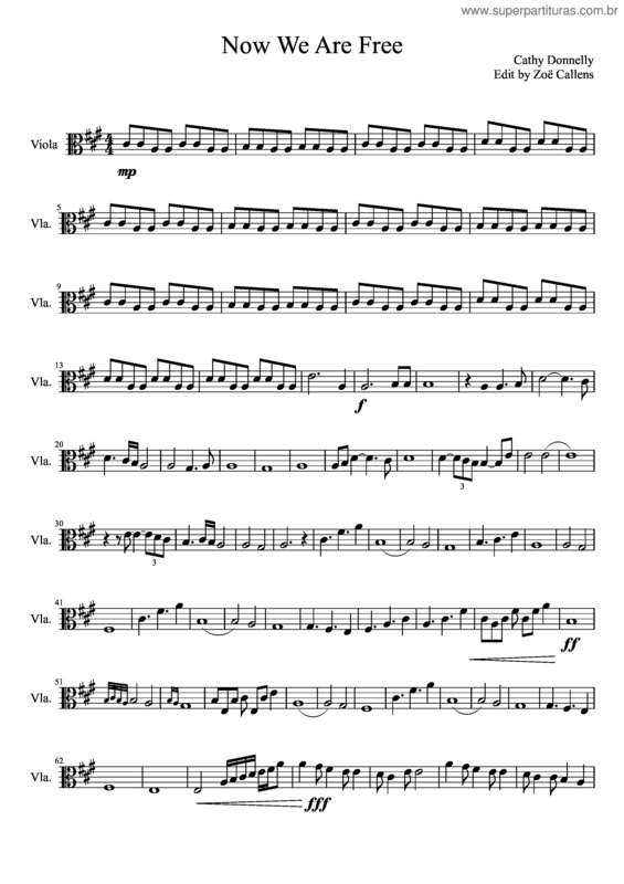 Partitura da música Now We Are Free Viola