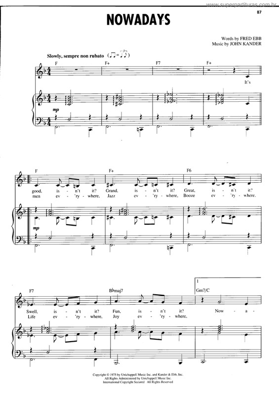 Partitura da música Nowadays