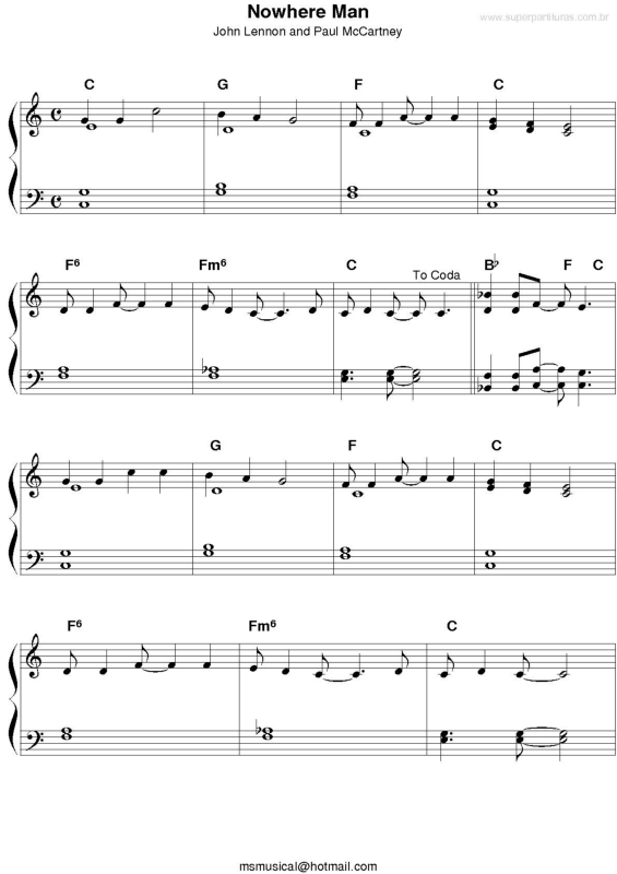 Partitura da música Nowhere Man