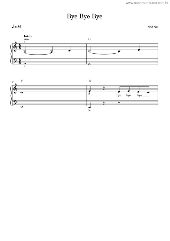 Partitura da música Nsync – Bye Bye Bye