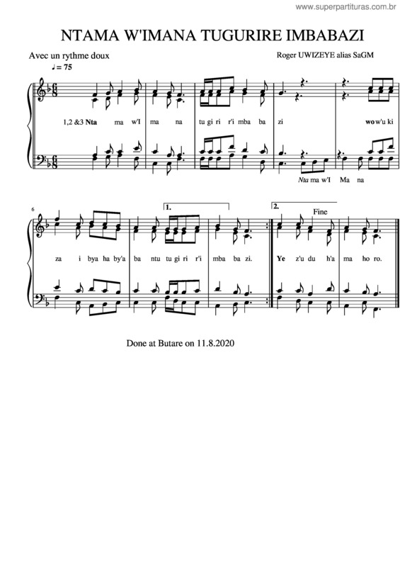 Partitura da música Ntama W`Imana Tugurire Imbabazi