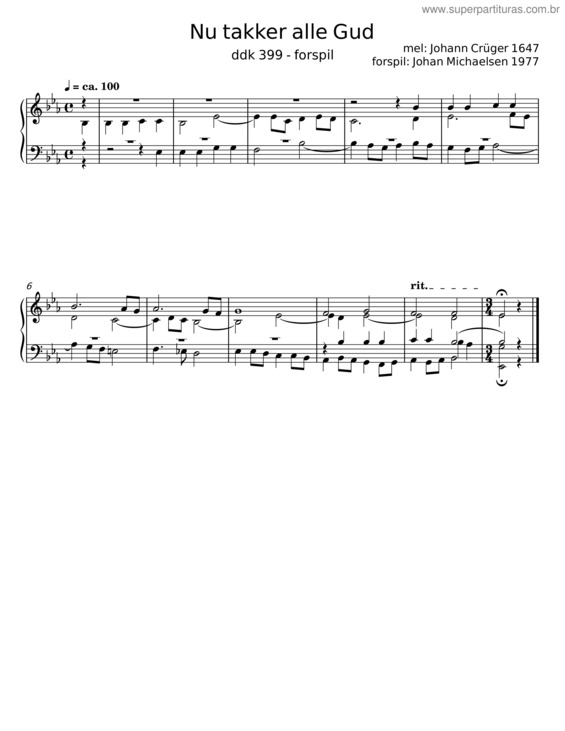 Partitura da música Nu Takker Alle Gud – Johann Crüger
