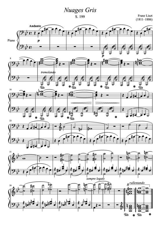 Partitura da música Nuages Gris S. 199