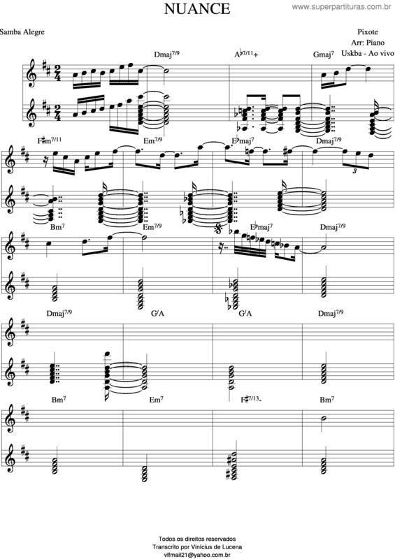 Partitura da música Nuance