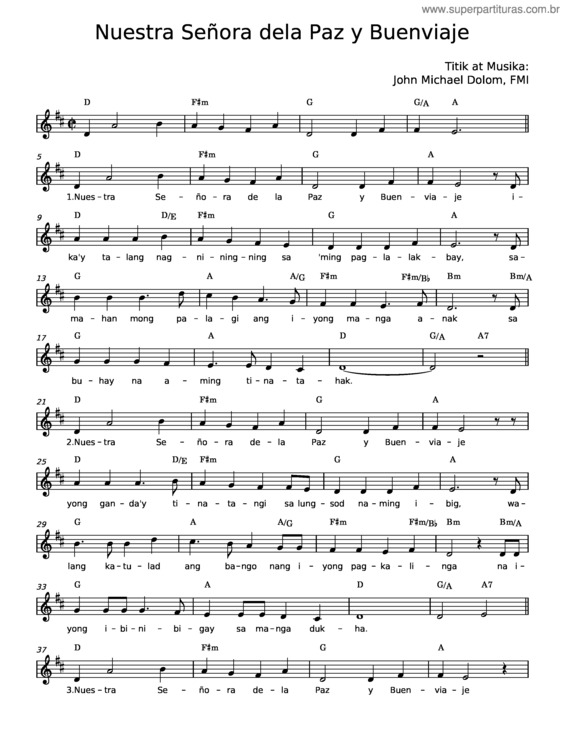 Partitura da música Nuestra Señora Dela Paz Y Buenviaje – John Michael Dolom